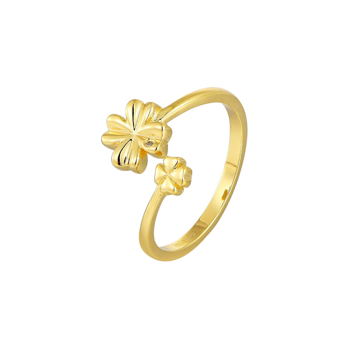 Vielring - Kleeblatt Ring mit kleinem Zirkonia Stein - 925 Silber - Gold