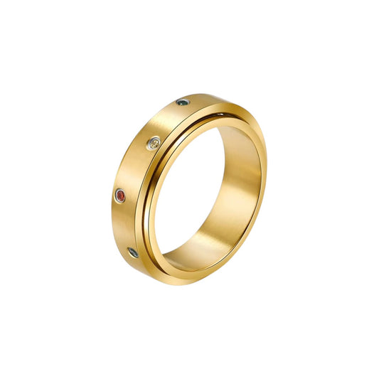 Vielring - Bunter Steinen Anti-Stress-Ring – Edelstahl - Gold / 49 | ø15.6