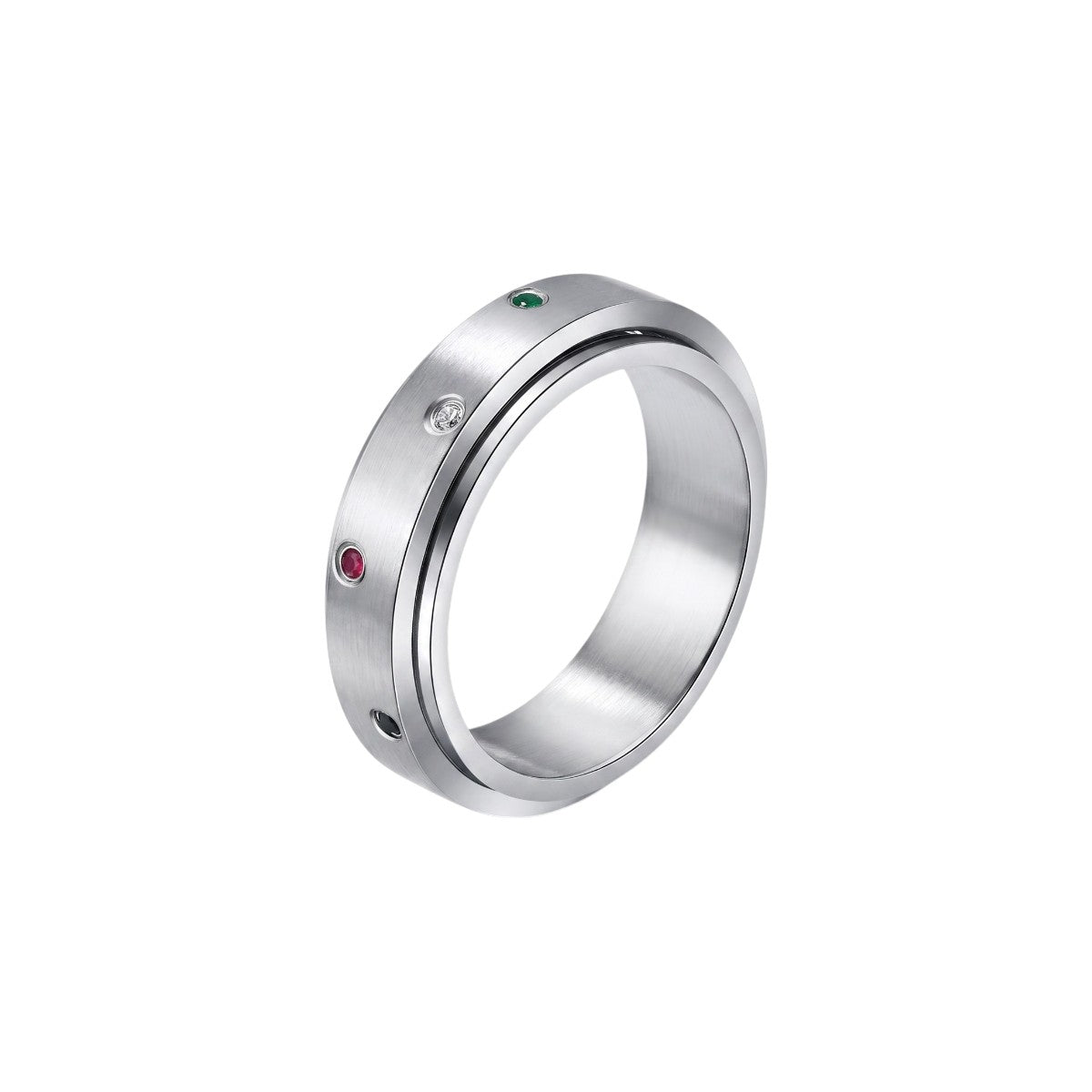 Vielring - Bunter Steinen Anti-Stress-Ring – Edelstahl - Silber / 49 | ø15.6