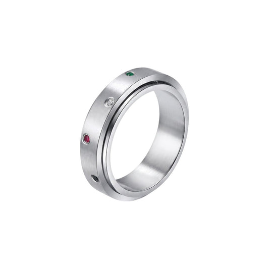 Vielring - Bunter Steinen Anti-Stress-Ring – Edelstahl - Silber / 49 | ø15.6