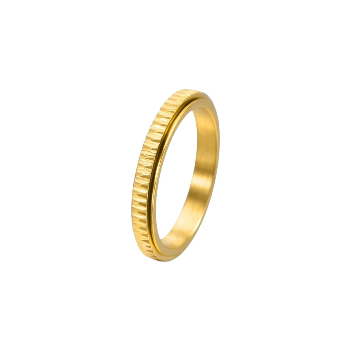 Vielring - Dünner Gerillter Anti-Stress-Ring – Edelstahl - Gold / 49 | ø15.6