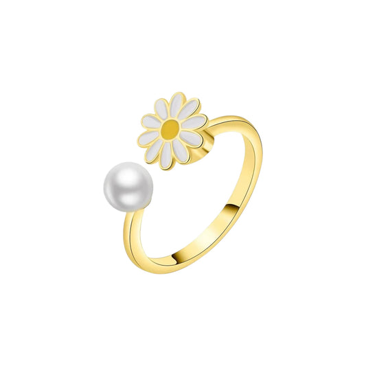Bunter Sonnenblumen Perlen Anti-Stress-Ring – 925 Silber