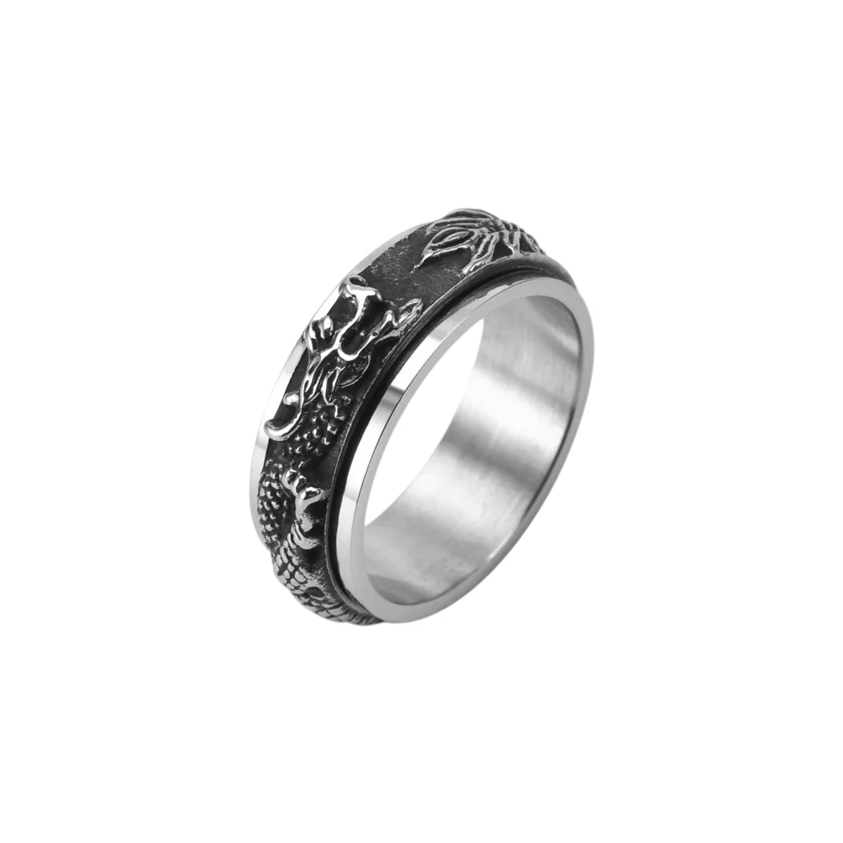 Drachenmotiv Anti-Stress-Ring - Edelstahl