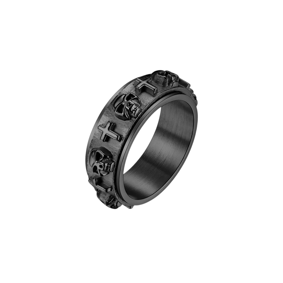 Totenkopf Kreuz Anti-Stress-Ring - Edelstahl
