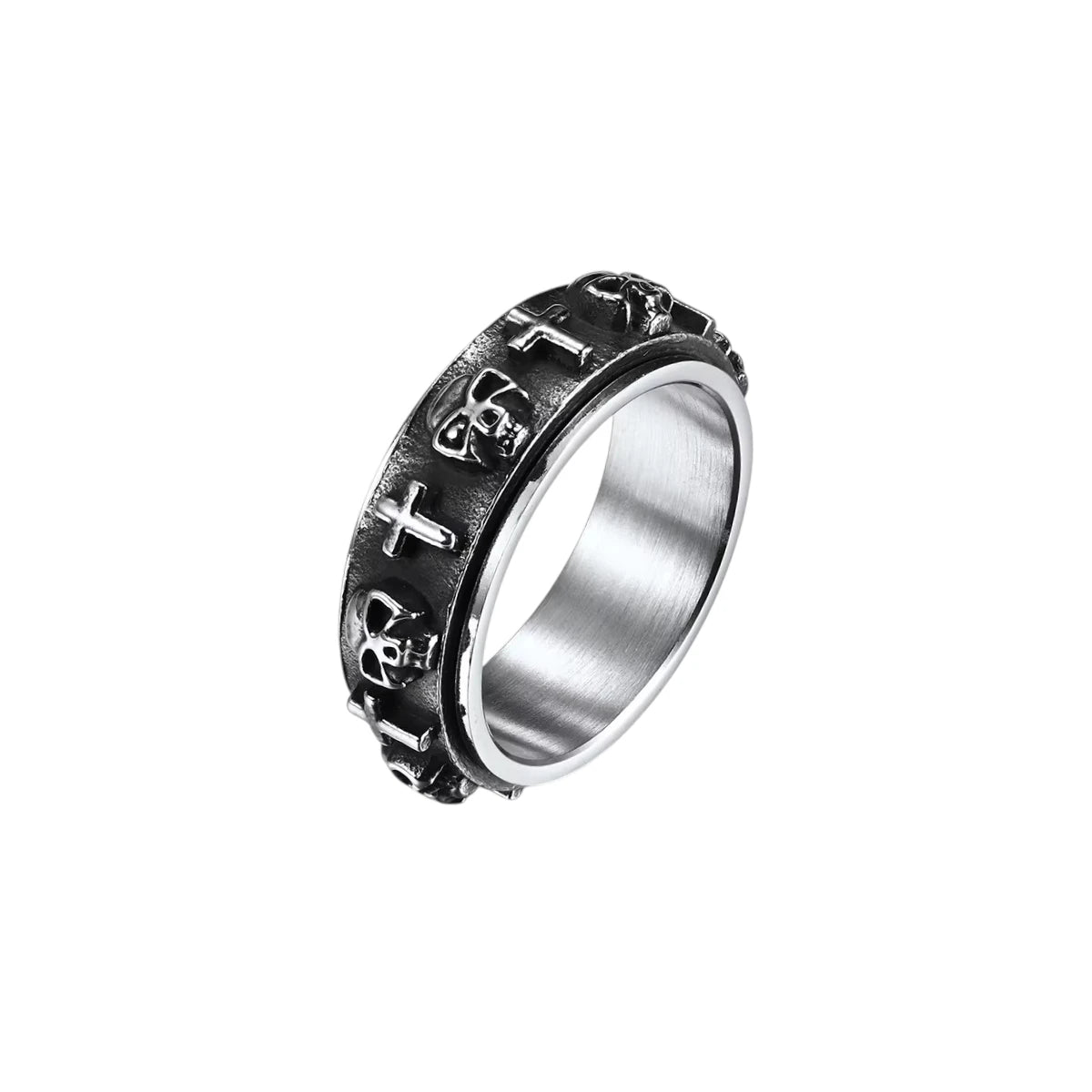 Totenkopf Kreuz Anti-Stress-Ring - Edelstahl