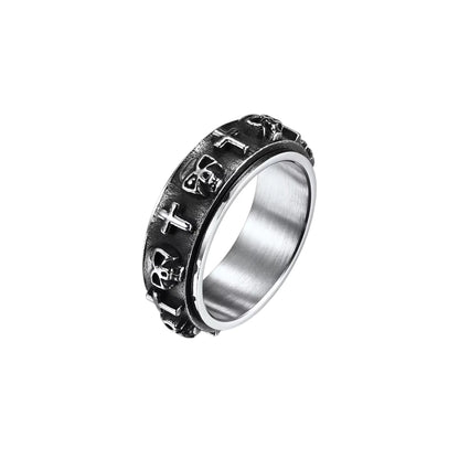 Totenkopf Kreuz Anti-Stress-Ring - Edelstahl
