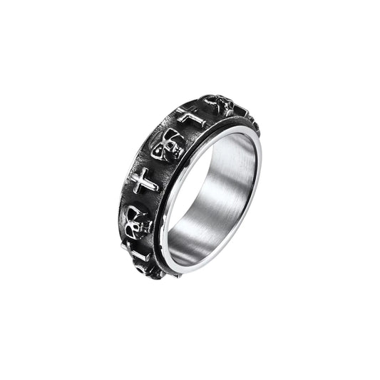 Totenkopf Kreuz Anti-Stress-Ring - Edelstahl