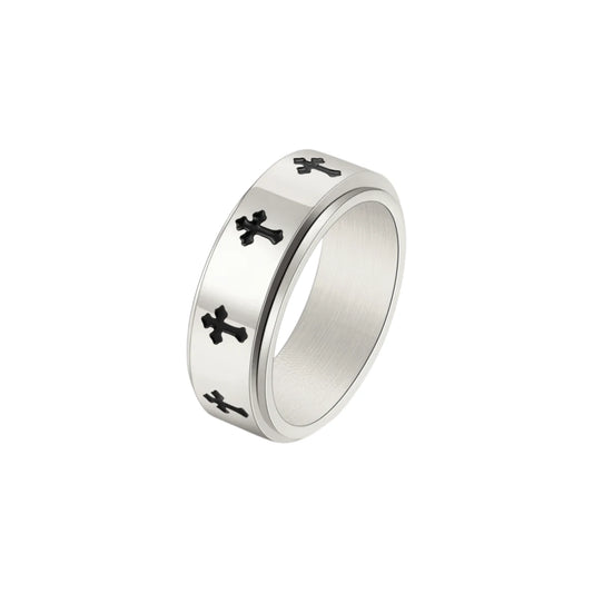 Gereihte Kreuze Anti-Stress-Ring – Edelstahl