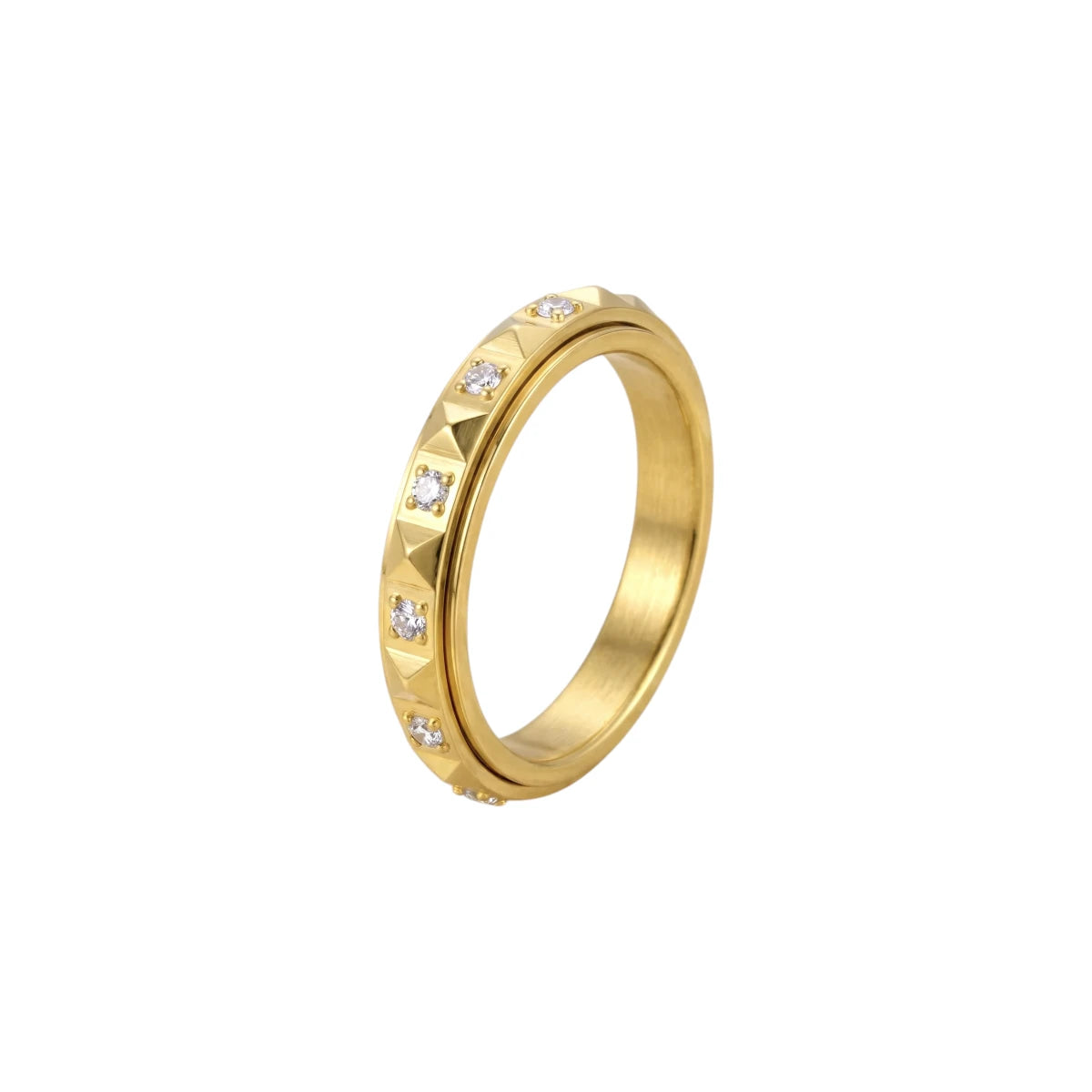 Pyramiden Zirkonia Anti-Stress-Ring – Edelstahl