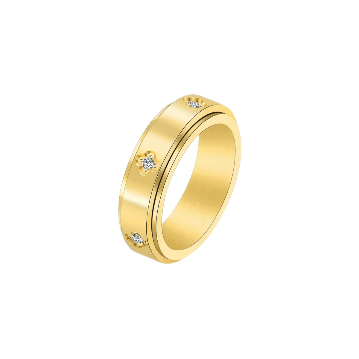 Kleeblatt Zirkonia Anti-Stress-Ring – Edelstahl