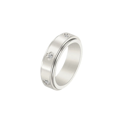 Kleeblatt Zirkonia Anti-Stress-Ring – Edelstahl