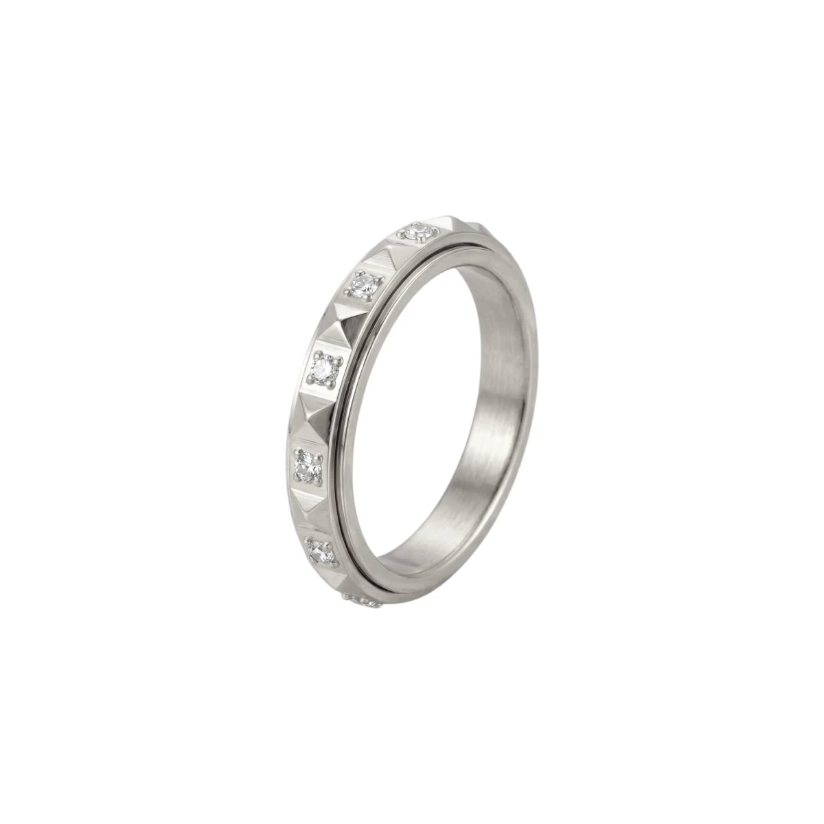 Pyramiden Zirkonia Anti-Stress-Ring – Edelstahl