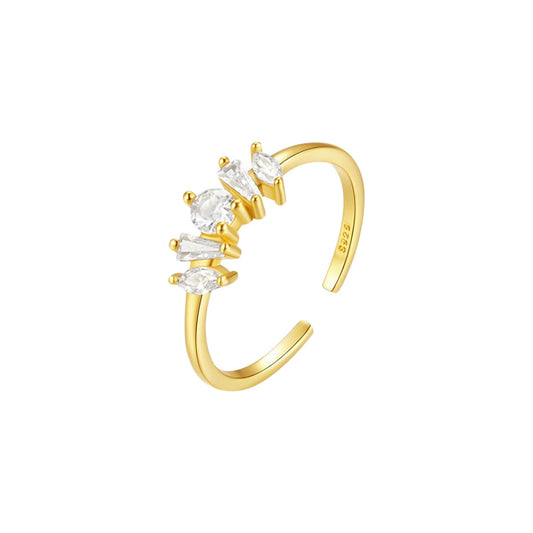 Vielring - Unregelmäßiger Zirkonia Ring - 925 Silber - Gold