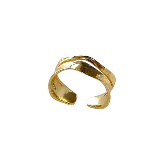 Vielring - Gold Doppelring • 925 Sterling Silber Offener Ring • Wellen Ring - Gold