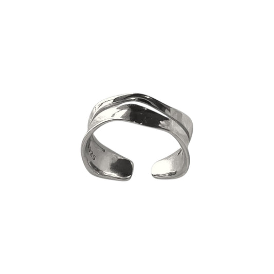 Vielring - Gold Doppelring • 925 Sterling Silber Offener Ring • Wellen Ring - Silber