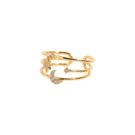 Moon Star Double Ring - 925 Sterling Silver