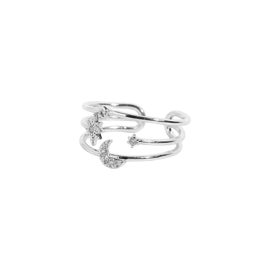 Moon Star Double Ring - 925 Sterling Silver