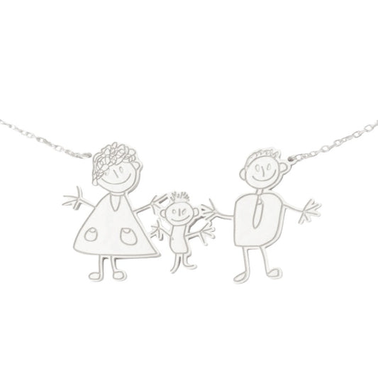 Vielring - Persönliche Kinderzeichnung als Halskette - 925 Silber - Silber / Edelstahl / 45 cm