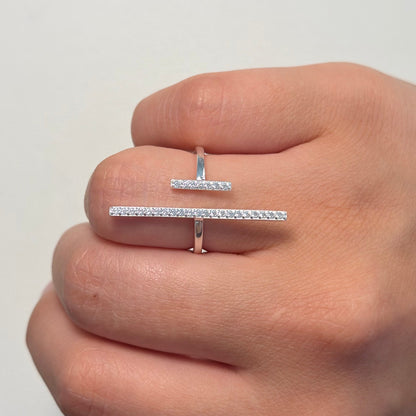 Square ring with zirconia stones - 925 silver