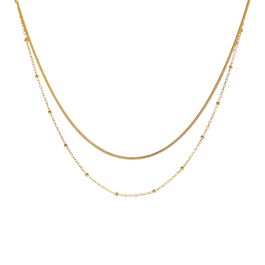 Vielring - Dünne double layerd Halskette - Feine Schlangenkette - Gold