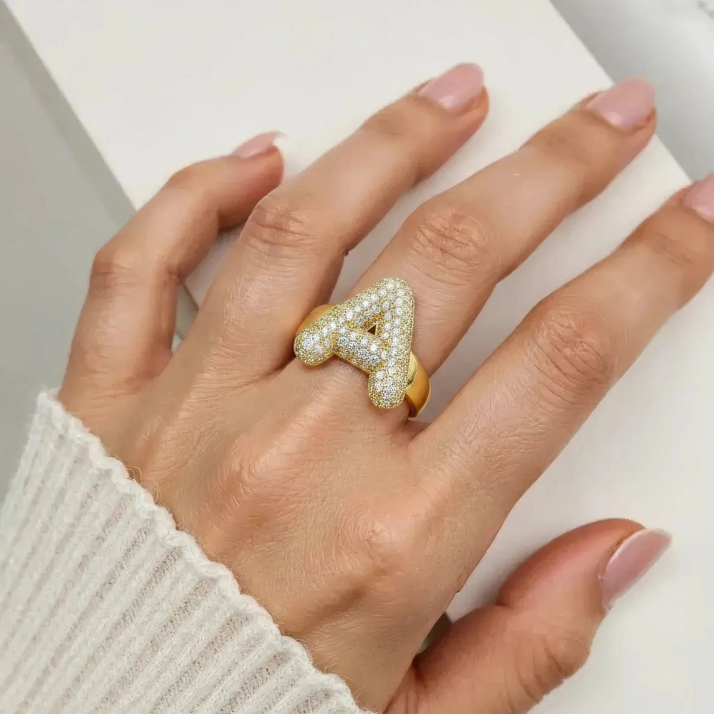 Chunky Buchstaben Zirkonia Ring - 925 Silber
