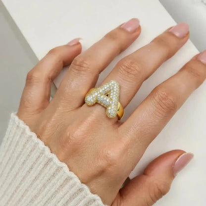 Chunky Buchstaben Zirkonia Ring - 925 Silber
