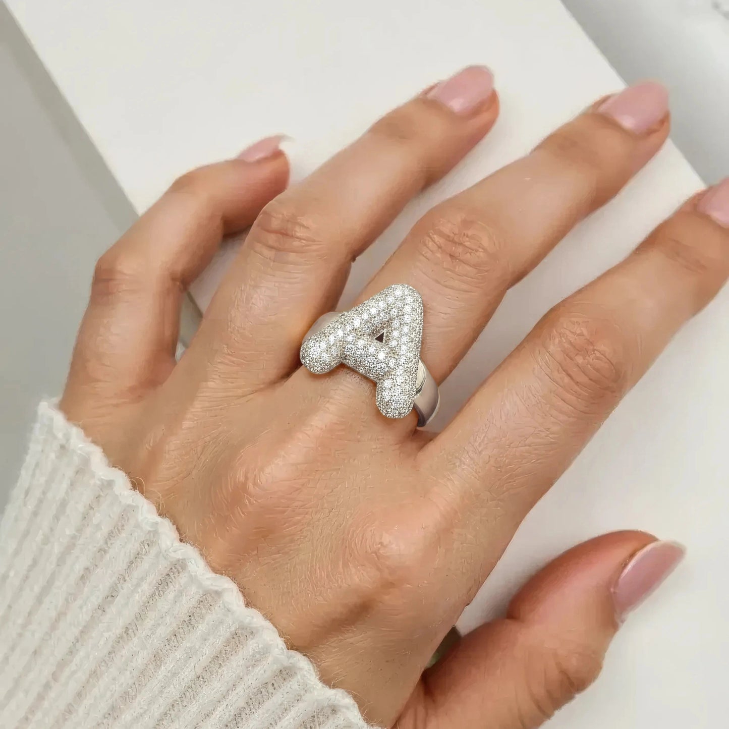 Chunky Buchstaben Zirkonia Ring - 925 Silber