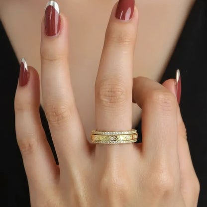 Vielring - Gehämmerter Zirkonia Anti-Stress-Ring - 925 Silber / Gold / 49 | ø15.6