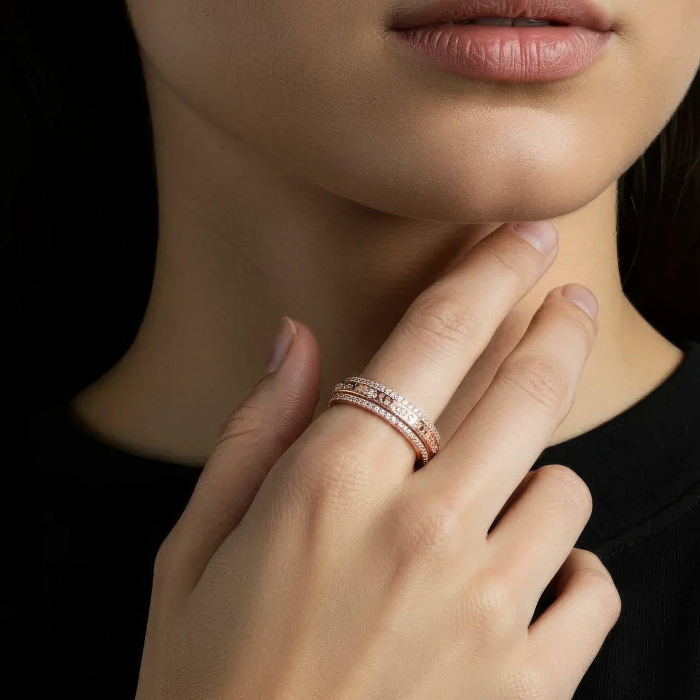 Vielring - Gehämmerter Zirkonia Anti-Stress-Ring - 925 Silber / Gold / 49 | ø15.6