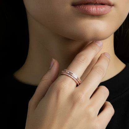 Vielring - Gehämmerter Zirkonia Anti-Stress-Ring - 925 Silber / Gold / 49 | ø15.6