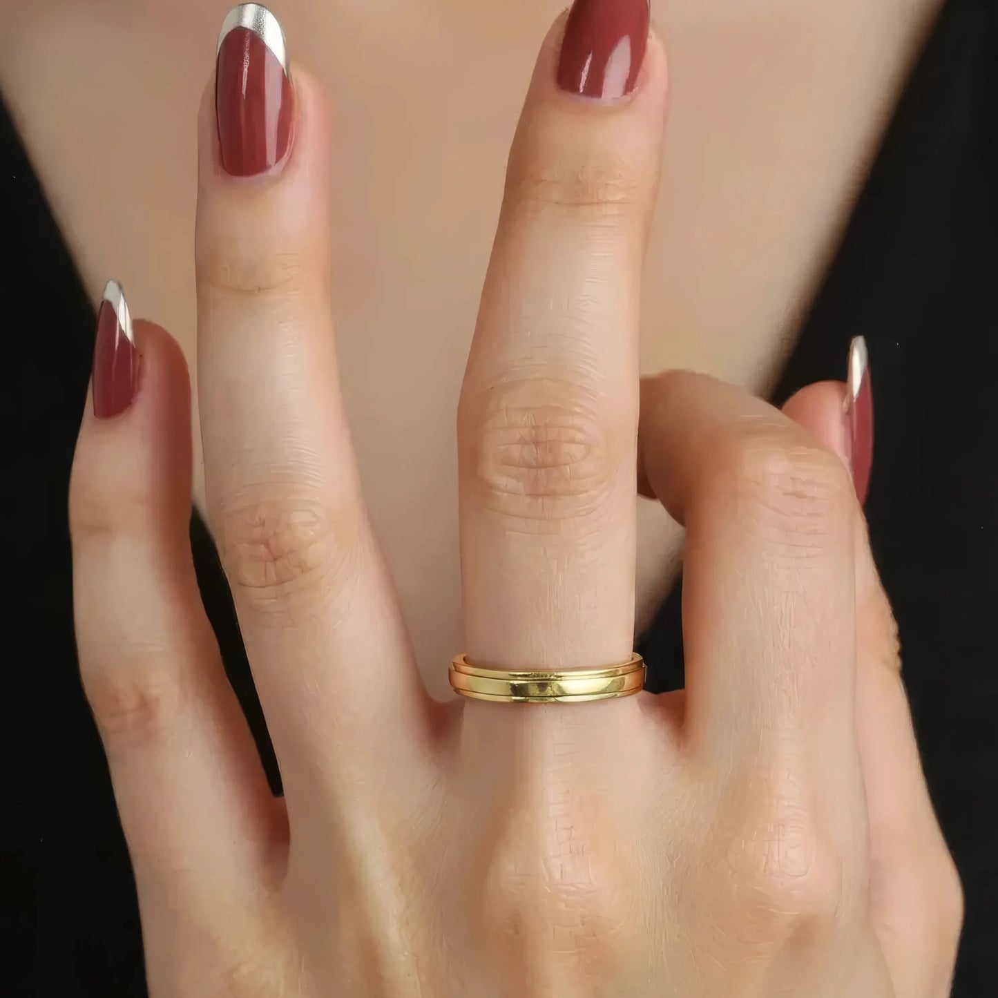 Vielring - Dünner Glatter Klassischer Anti-Stress-Ring - Edelstahl / Gold / 49 | ø15.6