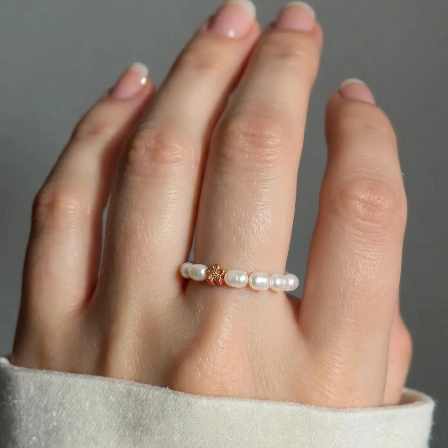 Blüten Süßwasserperlen Anti-Stress-Ring – 925 Silber