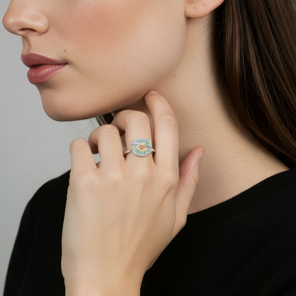 Square ring with zirconia stones - 925 silver