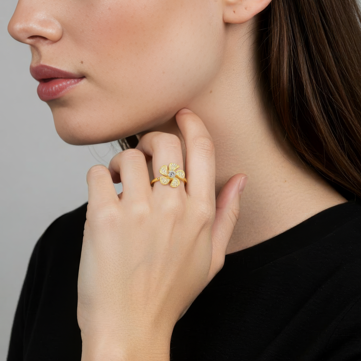 Square ring with zirconia stones - 925 silver