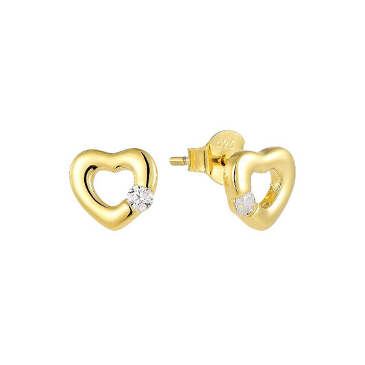 Vielring - Herz Ohrstecker mit kleinem Zirkonia Stein - 925 Silber - Gold