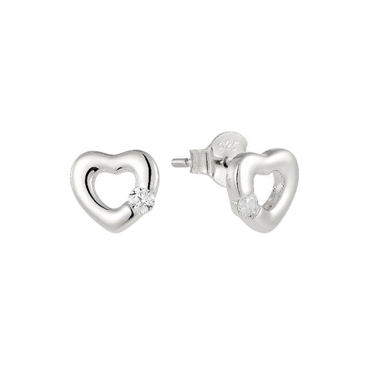 Vielring - Herz Ohrstecker mit kleinem Zirkonia Stein - 925 Silber - Silber