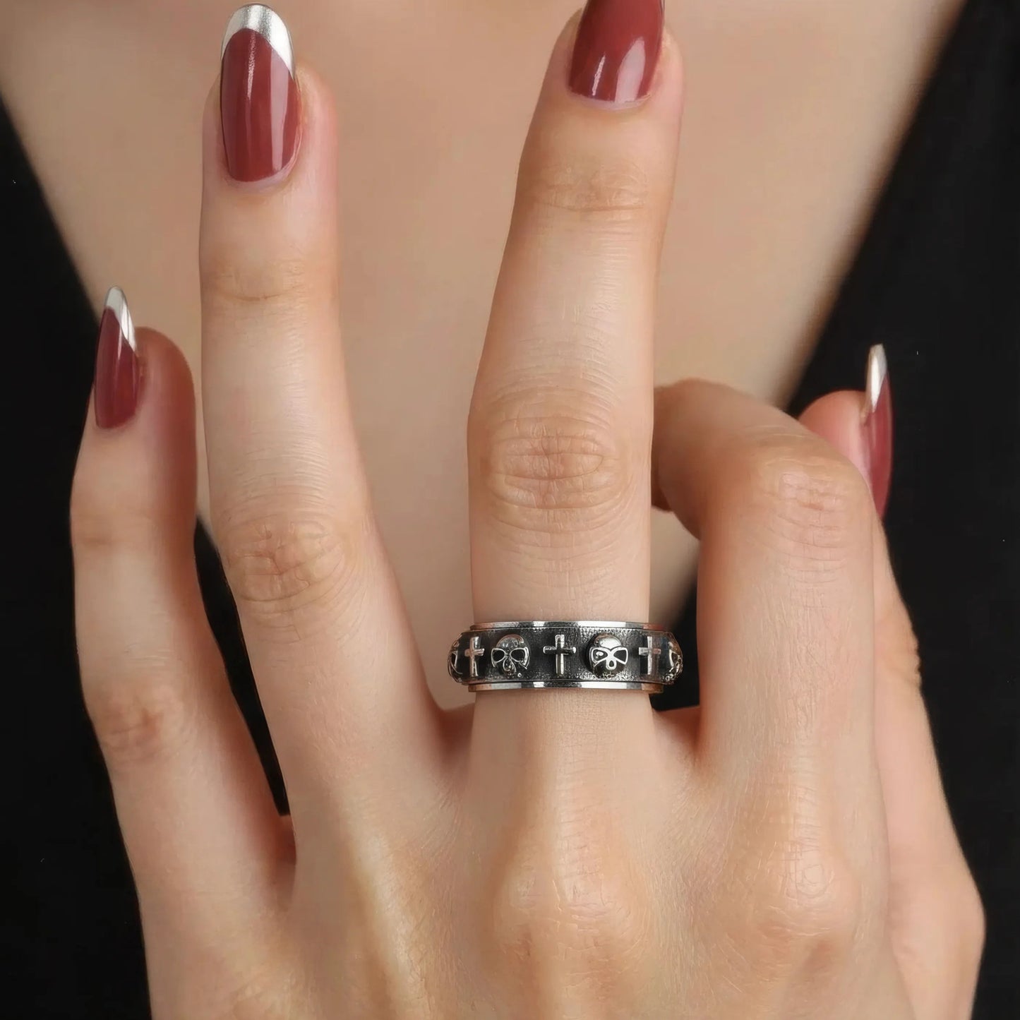 Totenkopf Kreuz Anti-Stress-Ring - Edelstahl
