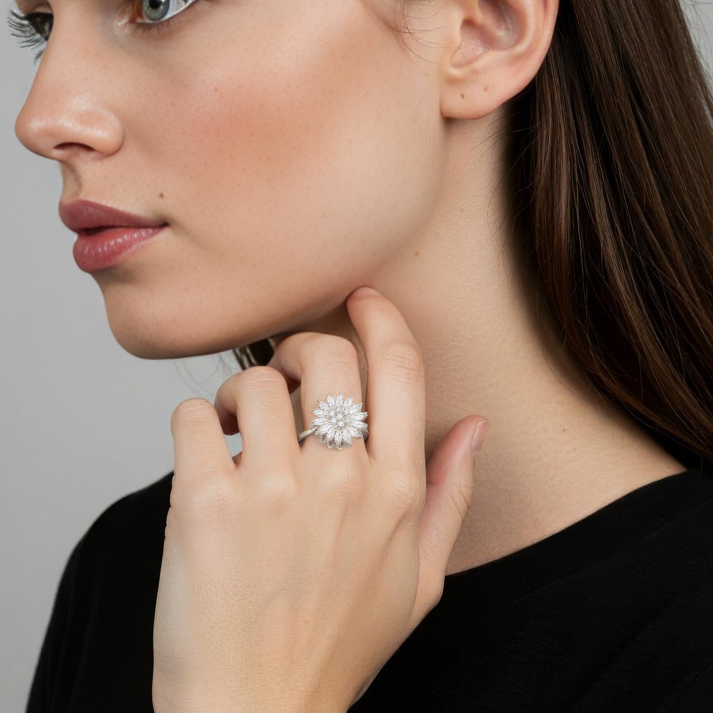 Vielring - Blumen‑Zirkonia Anti-Stress-Ring – 925 Silber - Gold