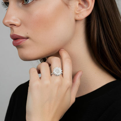 Vielring - Blumen‑Zirkonia Anti-Stress-Ring – 925 Silber - Gold