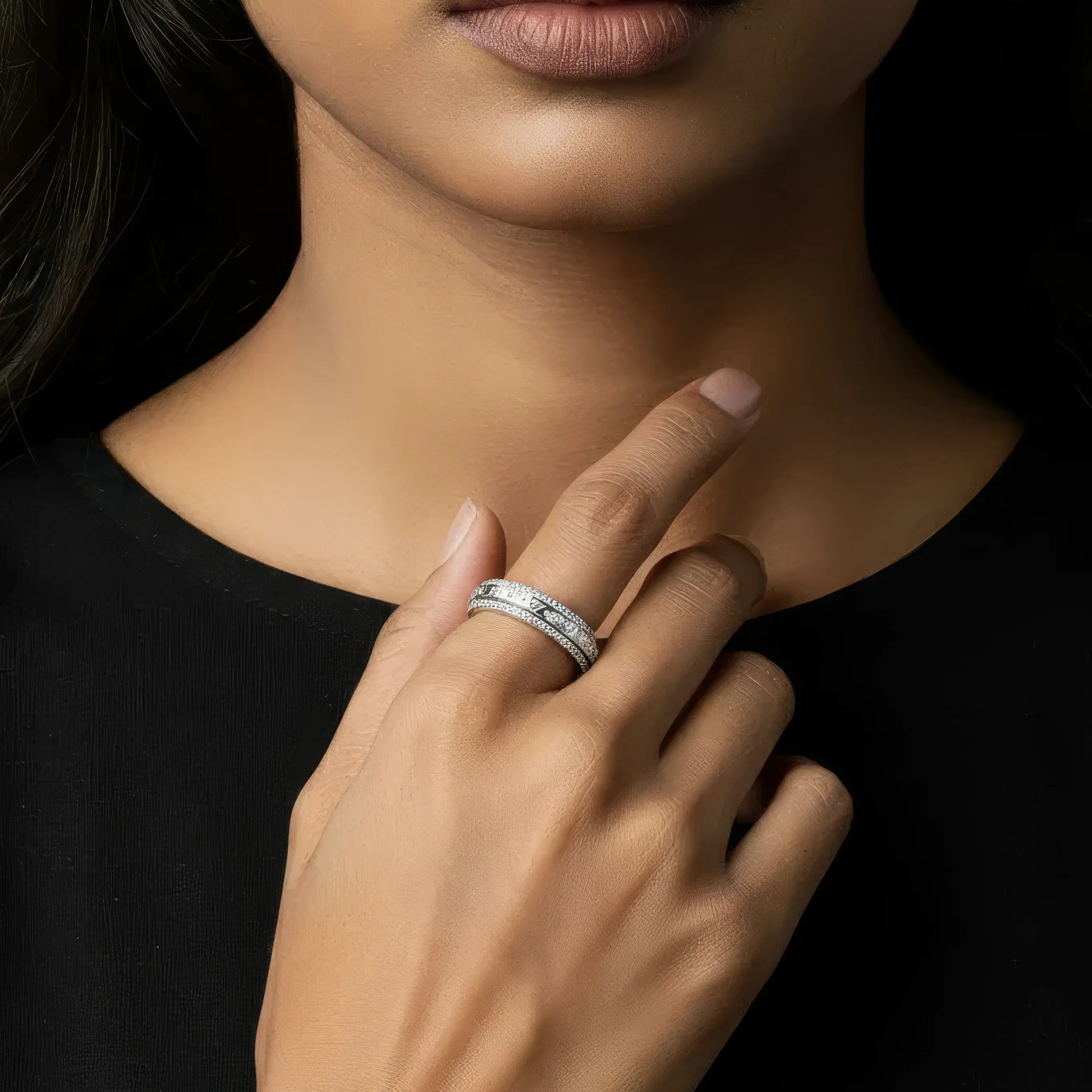 Vielring - Gehämmerter Zirkonia Anti-Stress-Ring - 925 Silber / Gold / 49 | ø15.6