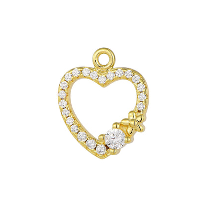 Vielring - Herz Charm mit Zirkonia Steinen & Blume - 925 Silber - Gold