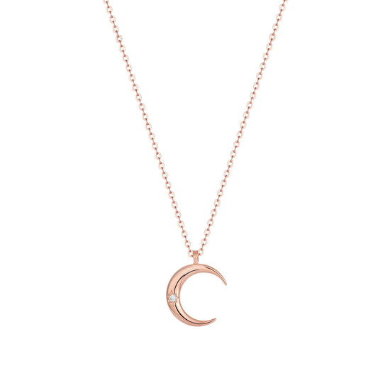 Crescent Moon Zirconia Stone Necklace - 925 Silver
