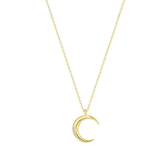 Crescent Moon Zirconia Stone Necklace - 925 Silver