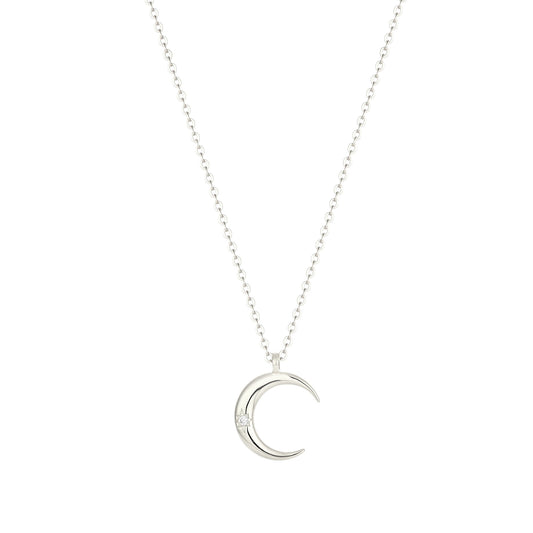 Crescent Moon Zirconia Stone Necklace - 925 Silver