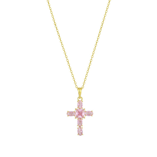 Vielring - Rosa Kreuz Zirkonia Halskette - 925 Silber - Gold