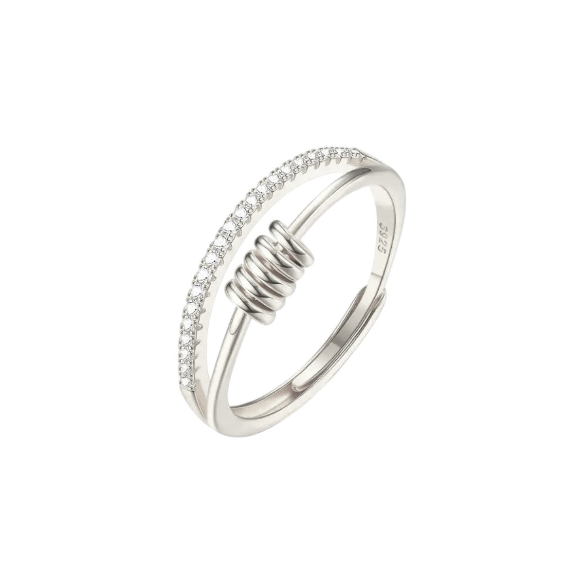 Square ring with zirconia stones - 925 silver