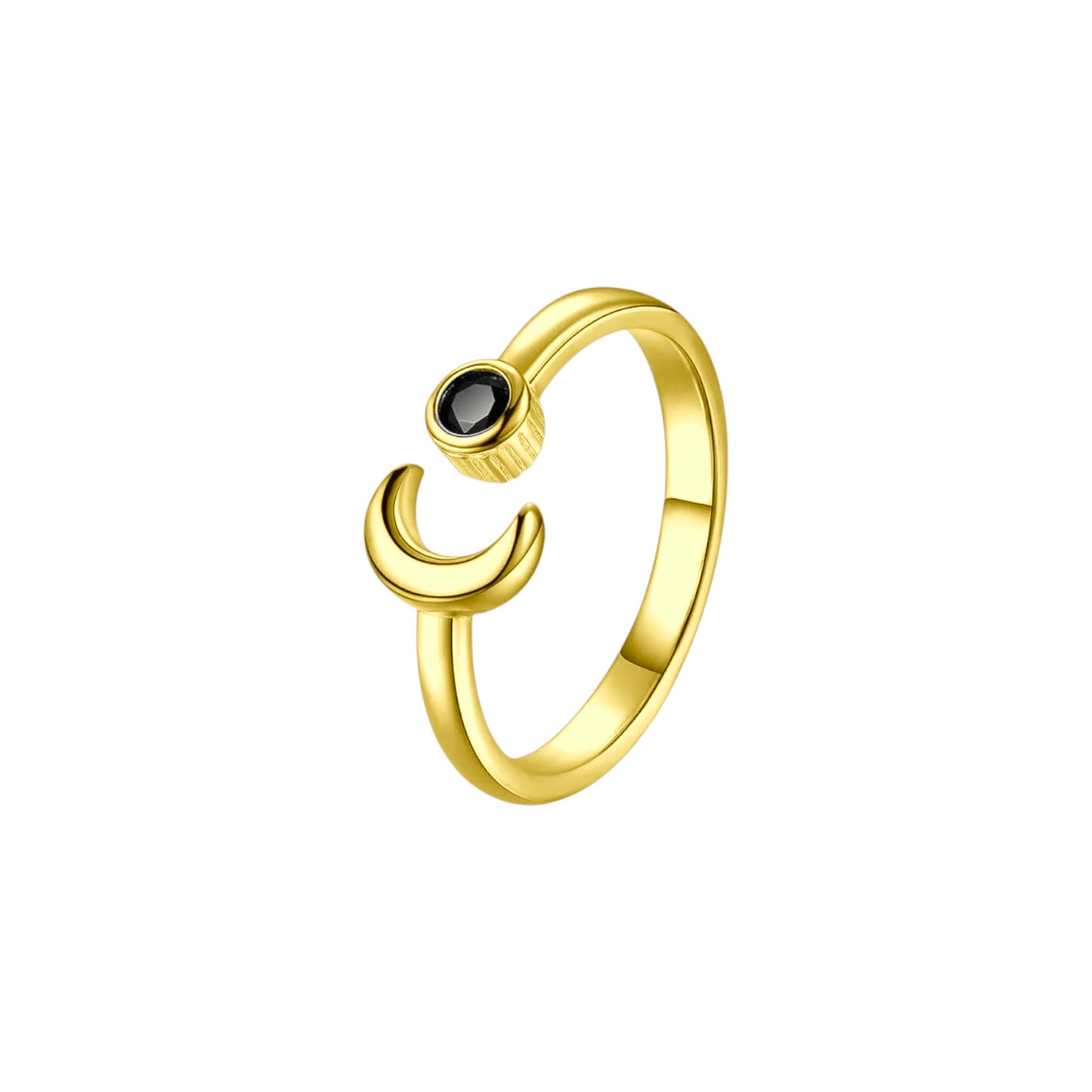 Black Onyx Moon Ring - 925 Silver