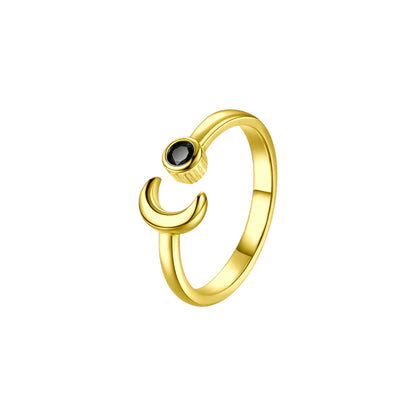 Black Onyx Moon Ring - 925 Silver