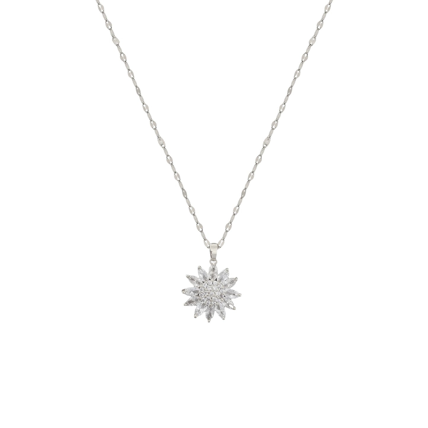 Vielring - Sonnenblumen Zirkonia Anti-Stress Halskette - Edelstahl - Silber