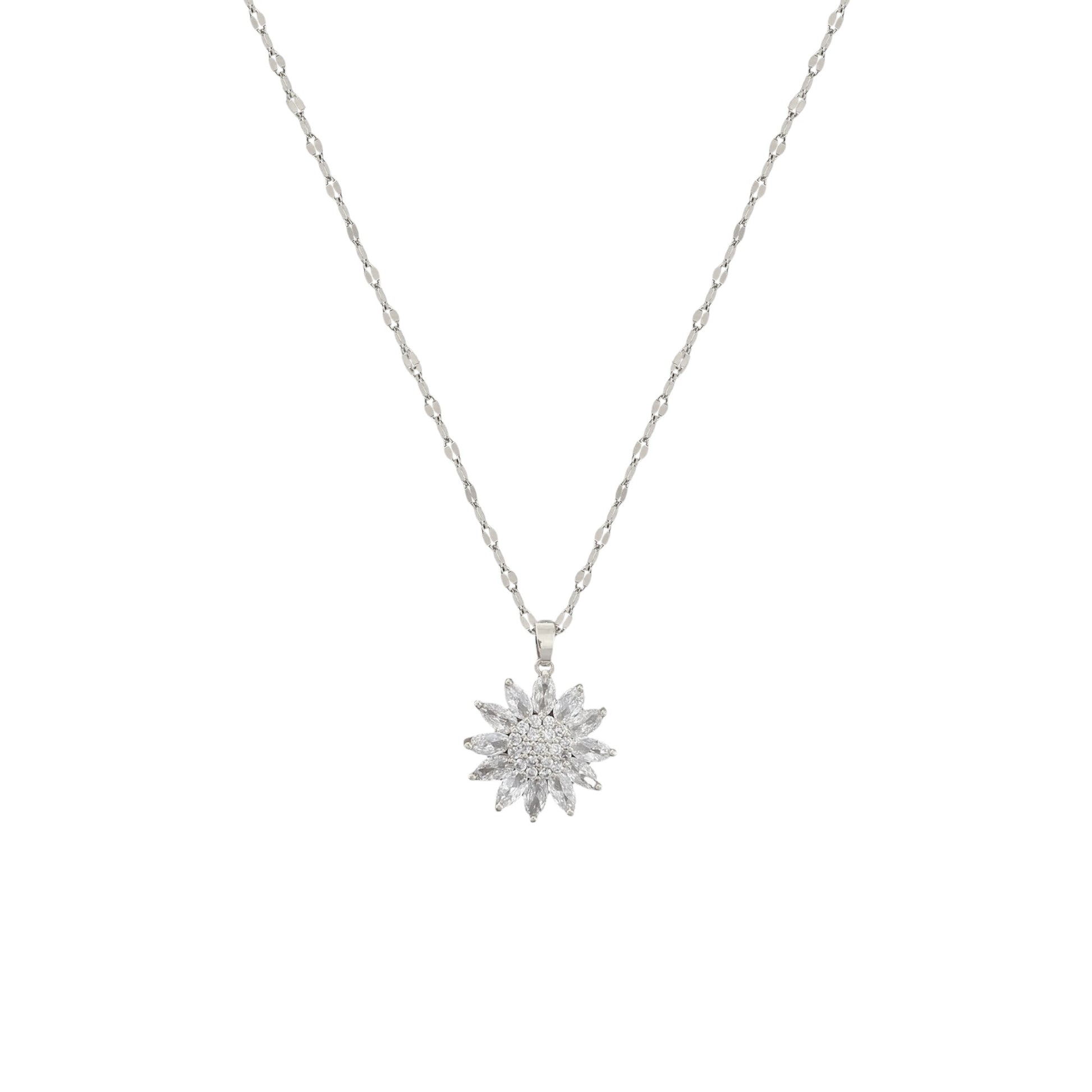 Vielring - Sonnenblumen Zirkonia Anti-Stress Halskette - Edelstahl - Silber